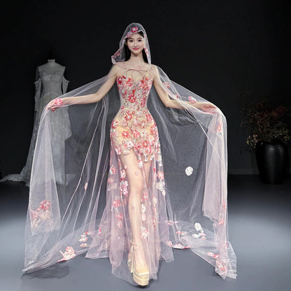 Robes de bal longues en tulle rose à fleurs, sirène glamour, robes de soirée semi-formelles RB3754