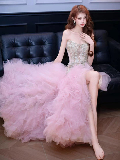 Trendy Meerjungfrau Rüschen Lang Formell Sweetheart Pink Korsett Ballkleider Abend Lang Formelle Party Outfits RB3756