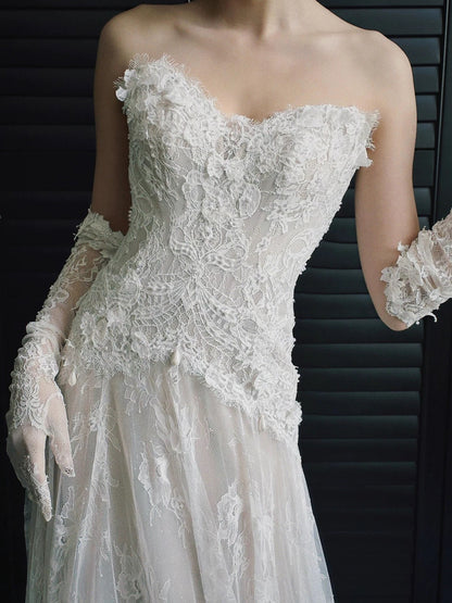 Simple A Line Sweetehart With Scarf White Lace Brides Gown Bridal Dress Long Wedding Dresses RB5193