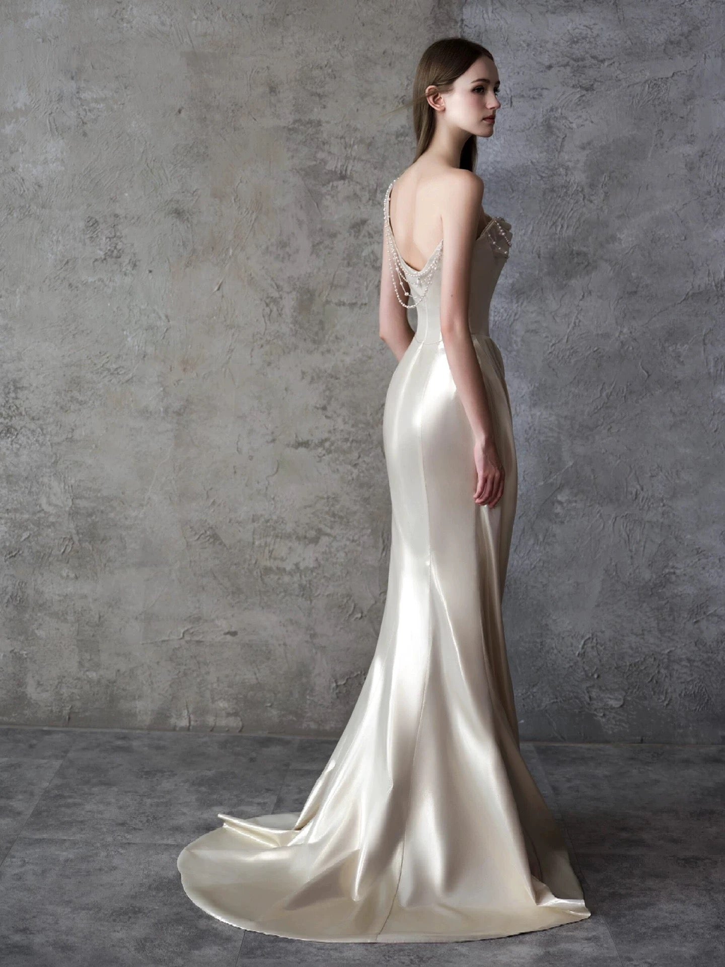 Modest Mermaid One Shoulder Champagne Ruffled Satin Long Evening Dresses Ideas Evening Outfits RB5178