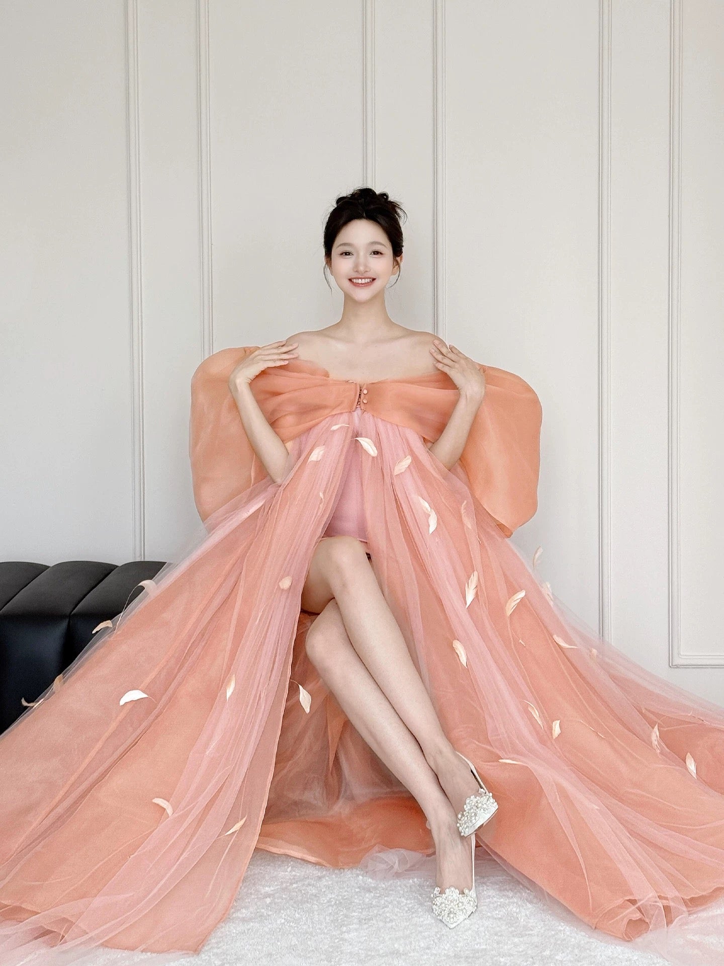 Princess Ball Gown Off The Shoulder Pink With Bow Date Night Evening Outfit Formal Prom Dresses RB5347