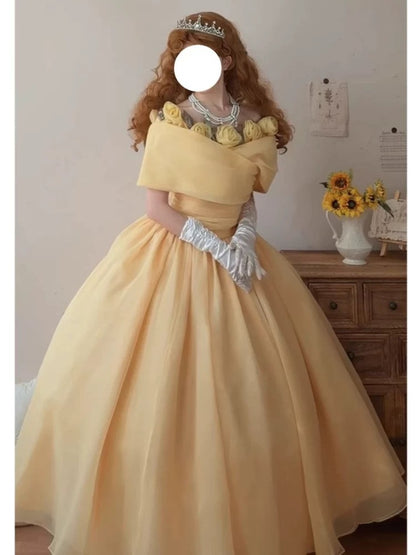 Niedliches Ballkleid, schulterfrei, gelb, für Sweet 16, Quinceanera-Kleid, lang, 15 Vestidos De Fiesta N2026