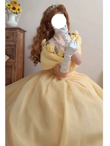 Niedliches Ballkleid, schulterfrei, gelb, für Sweet 16, Quinceanera-Kleid, lang, 15 Vestidos De Fiesta N2026