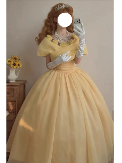Niedliches Ballkleid, schulterfrei, gelb, für Sweet 16, Quinceanera-Kleid, lang, 15 Vestidos De Fiesta N2026