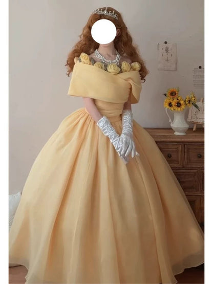 Niedliches Ballkleid, schulterfrei, gelb, für Sweet 16, Quinceanera-Kleid, lang, 15 Vestidos De Fiesta N2026