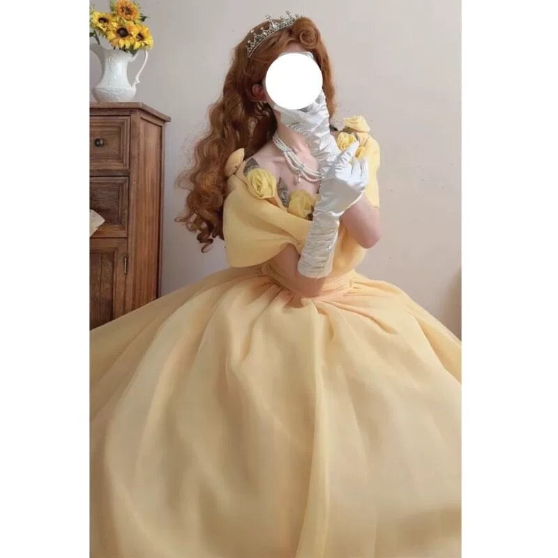 Niedliches Ballkleid, schulterfrei, gelb, für Sweet 16, Quinceanera-Kleid, lang, 15 Vestidos De Fiesta N2026