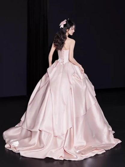 Niedliches trägerloses Ballkleid Pink Satin Sweet 16 Kleider Quinceanera Kleid Lang 15 Vestidos De Fiesta N2027