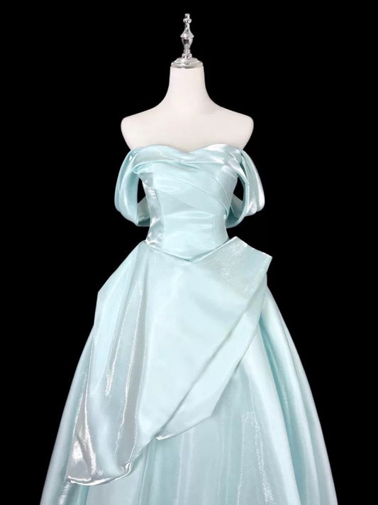Cute Ball Gown Off The Shoulder Light Sky Blue Long Party Gowns Prom Dresses N2028