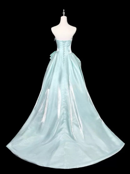 Cute Ball Gown Off The Shoulder Light Sky Blue Long Party Gowns Prom Dresses N2028