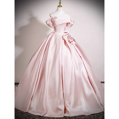Robe de bal mignonne, épaules dénudées, en satin rose, pour 16 ans, robe de quinceanera longue, 15 vestidos de fiesta N2030