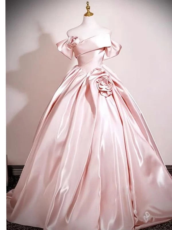 Robe de bal mignonne, épaules dénudées, en satin rose, pour 16 ans, robe de quinceanera longue, 15 vestidos de fiesta N2030