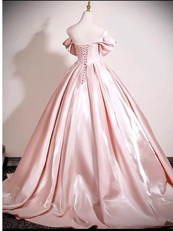 Robe de bal mignonne, épaules dénudées, en satin rose, pour 16 ans, robe de quinceanera longue, 15 vestidos de fiesta N2030
