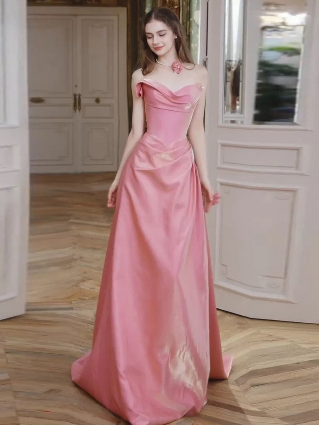 Robe de soirée fourreau pour femme, décolleté cœur, en satin rose, longue, robe de bal, tenue de soirée, robe tendance N1807