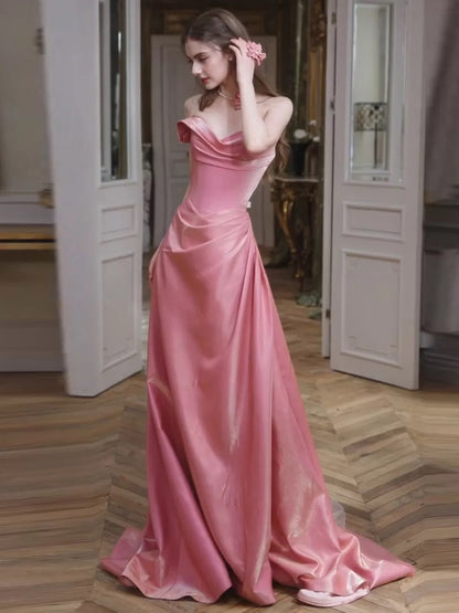 Robe de soirée fourreau pour femme, décolleté cœur, en satin rose, longue, robe de bal, tenue de soirée, robe tendance N1807