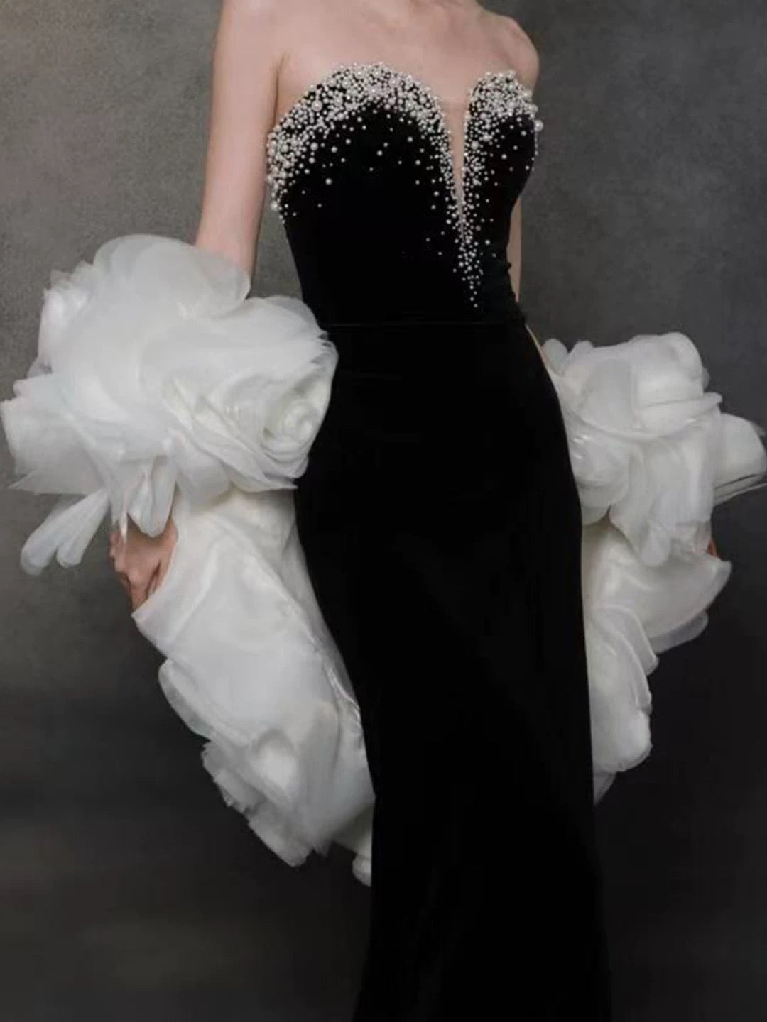 Sexy Abendkleider Damen Meerjungfrau Ausschnitt Schwarz mit Cape Langes Ballkleid Partykleid Modekleider N1808