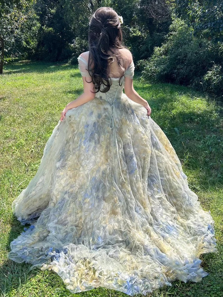 Niedliches Ballkleid, schulterfrei, grüner Tüll, Sweet 16 Kleider, Quinceañera Kleid, lang, 15 Vestidos De Fiesta N1809