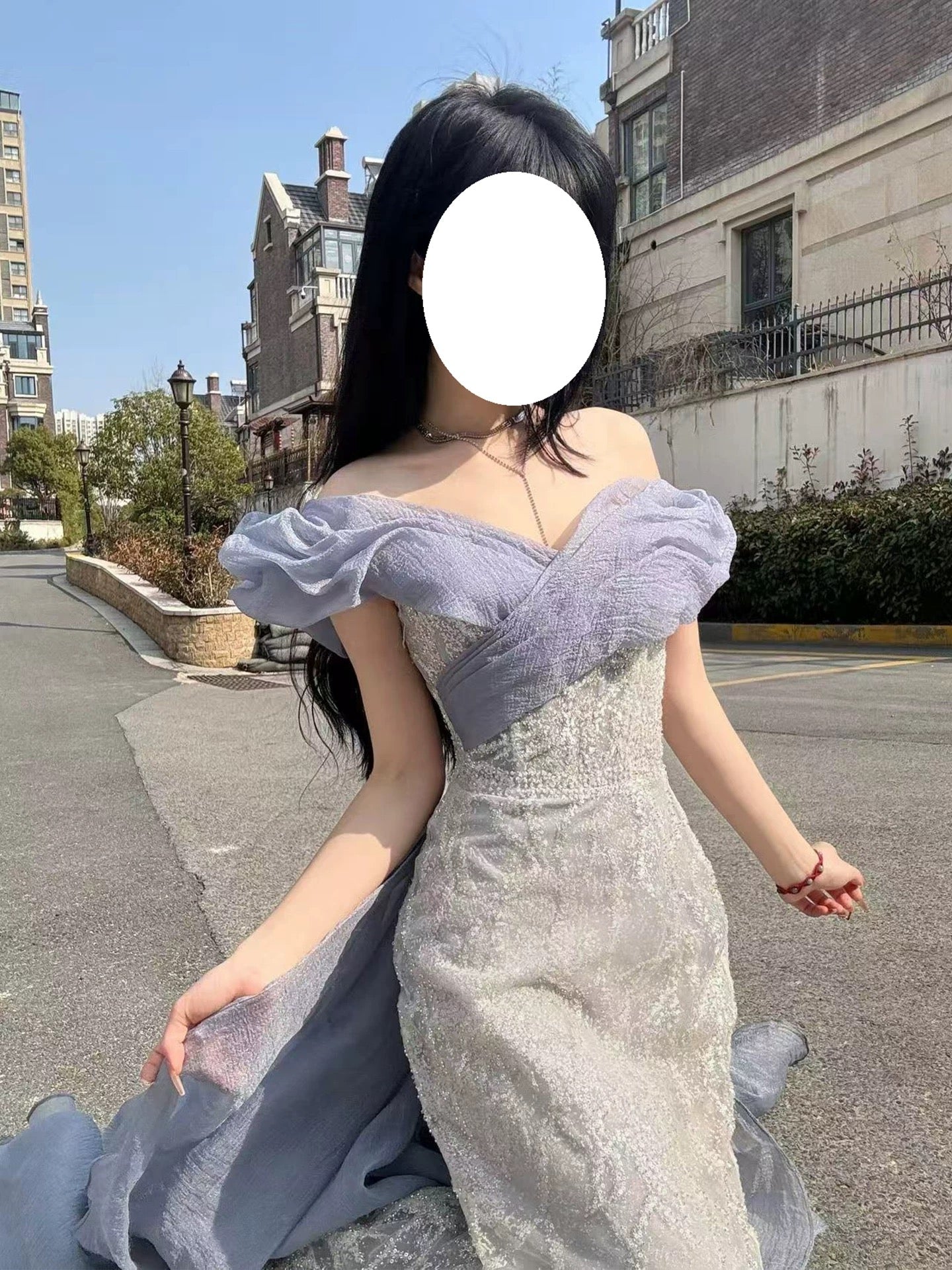 Robe de soirée sexy sirène à épaules dénudées lilas à sequins et manches longues, robe de bal, tenue de soirée, robe tendance N1811