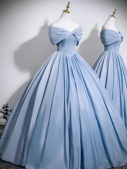 Mignonne robe de bal en satin bleu épaules dénudées pour Sweet 16, robe de Quinceanera N2045