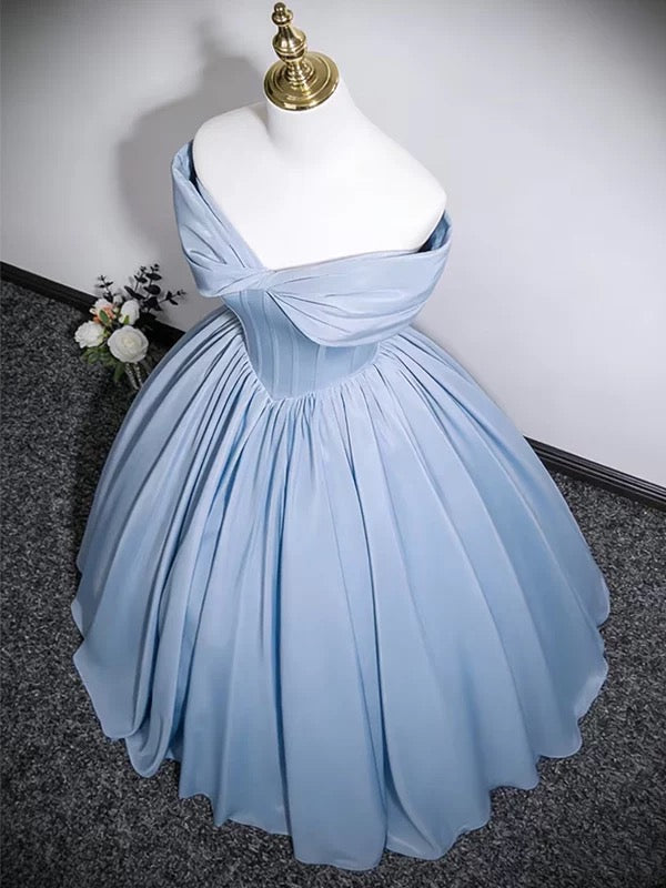 Mignonne robe de bal en satin bleu épaules dénudées pour Sweet 16, robe de Quinceanera N2045