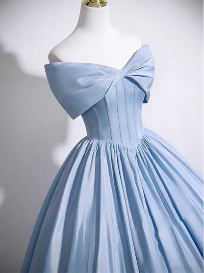 Mignonne robe de bal en satin bleu épaules dénudées pour Sweet 16, robe de Quinceanera N2045