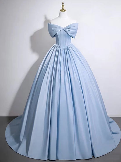 Mignonne robe de bal en satin bleu épaules dénudées pour Sweet 16, robe de Quinceanera N2045
