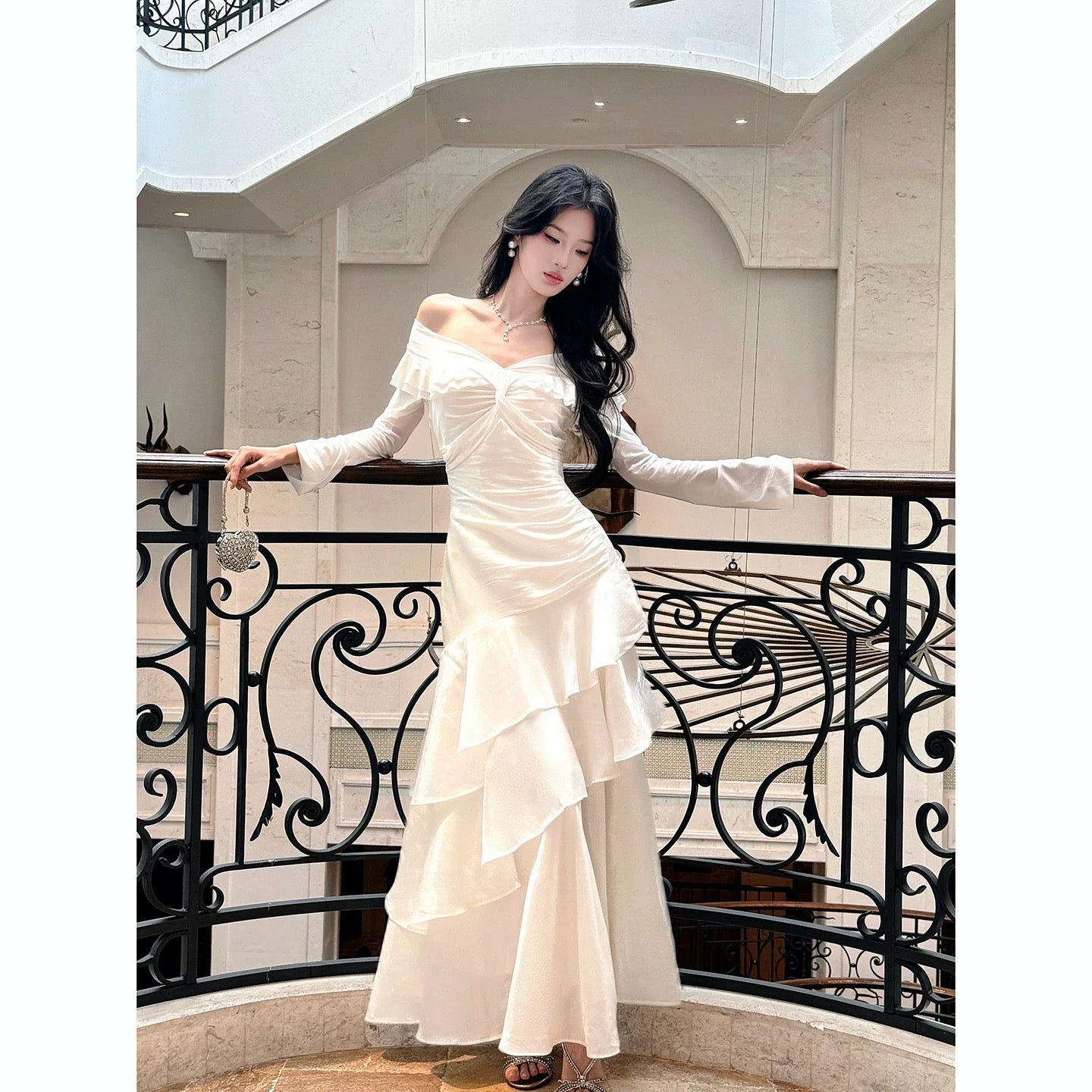 Élégante robe de sirène blanche à épaules dénudées avec manches courtes, robes de soirée longues pour bal de promo N2046