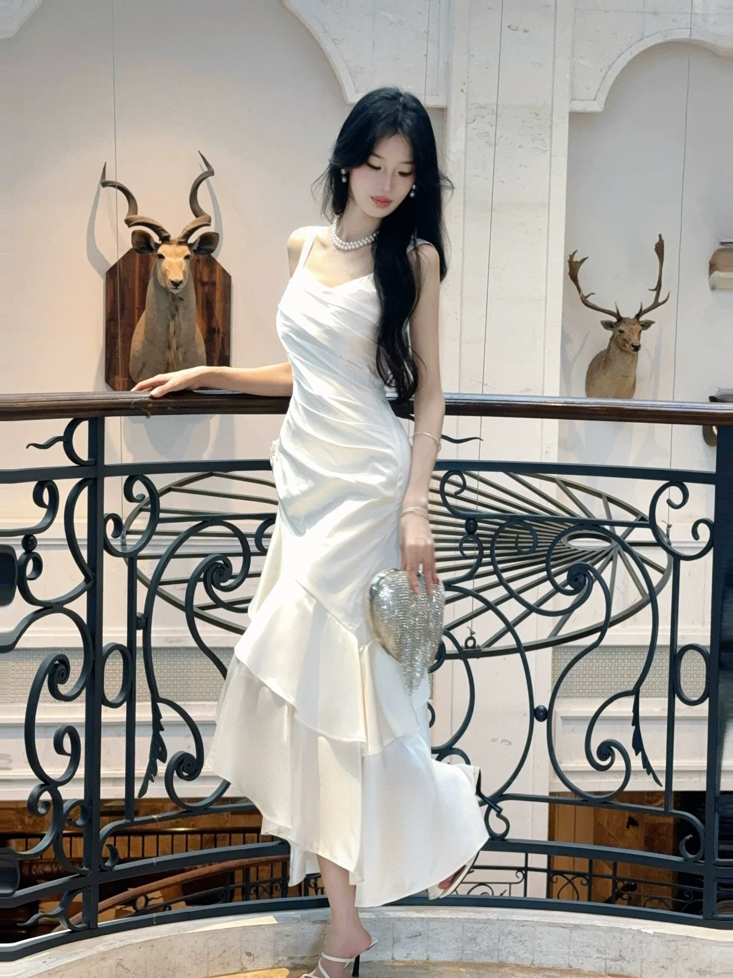 Schlichtes Meerjungfrauen-Kleid mit eckigem Ausschnitt und Rüschen, lange Partykleider Ballkleider N2047