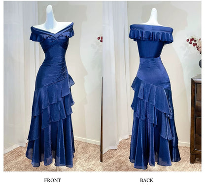 Elegantes Meerjungfrauen-Kleid schulterfrei schwarz mit kurzen Ärmeln lange Abendkleider Ballkleider N2056