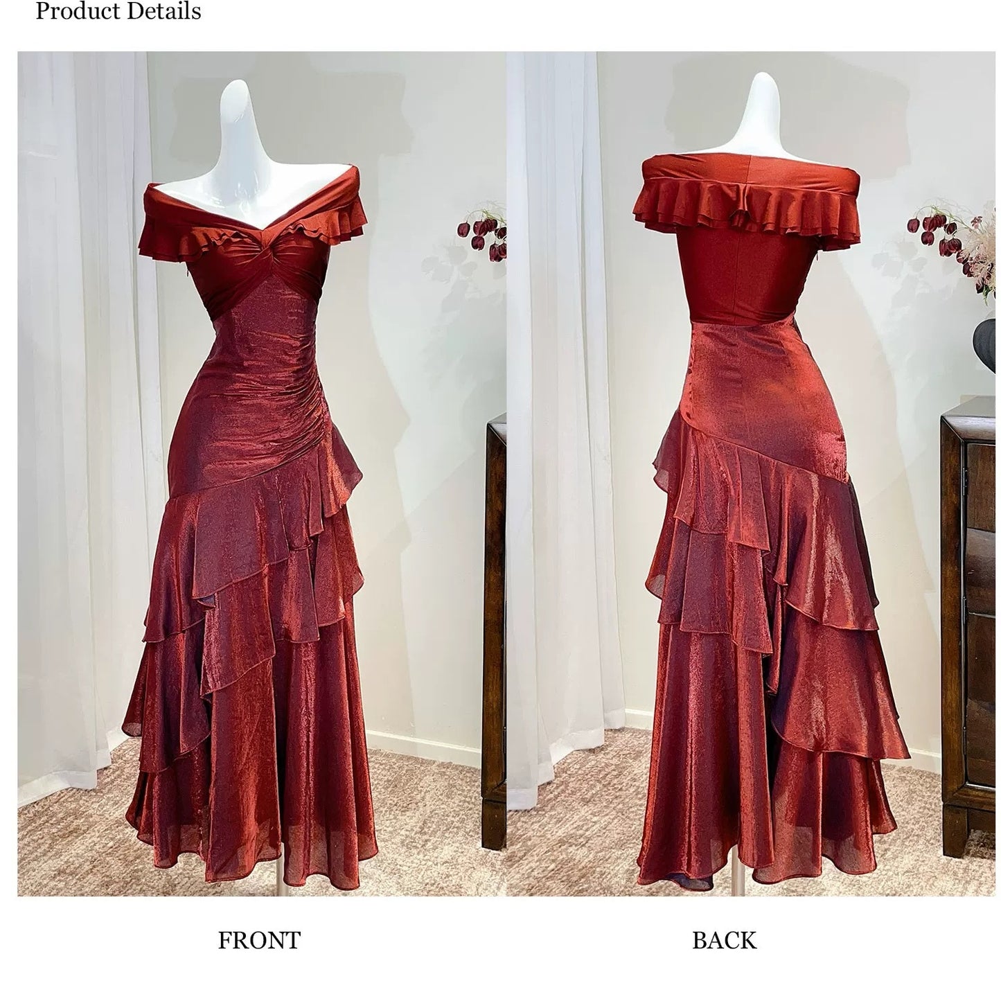 Elegantes Meerjungfrauen-Kleid schulterfrei schwarz mit kurzen Ärmeln lange Abendkleider Ballkleider N2056