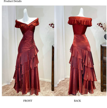 Elegantes Meerjungfrauen-Kleid schulterfrei schwarz mit kurzen Ärmeln lange Abendkleider Ballkleider N2056