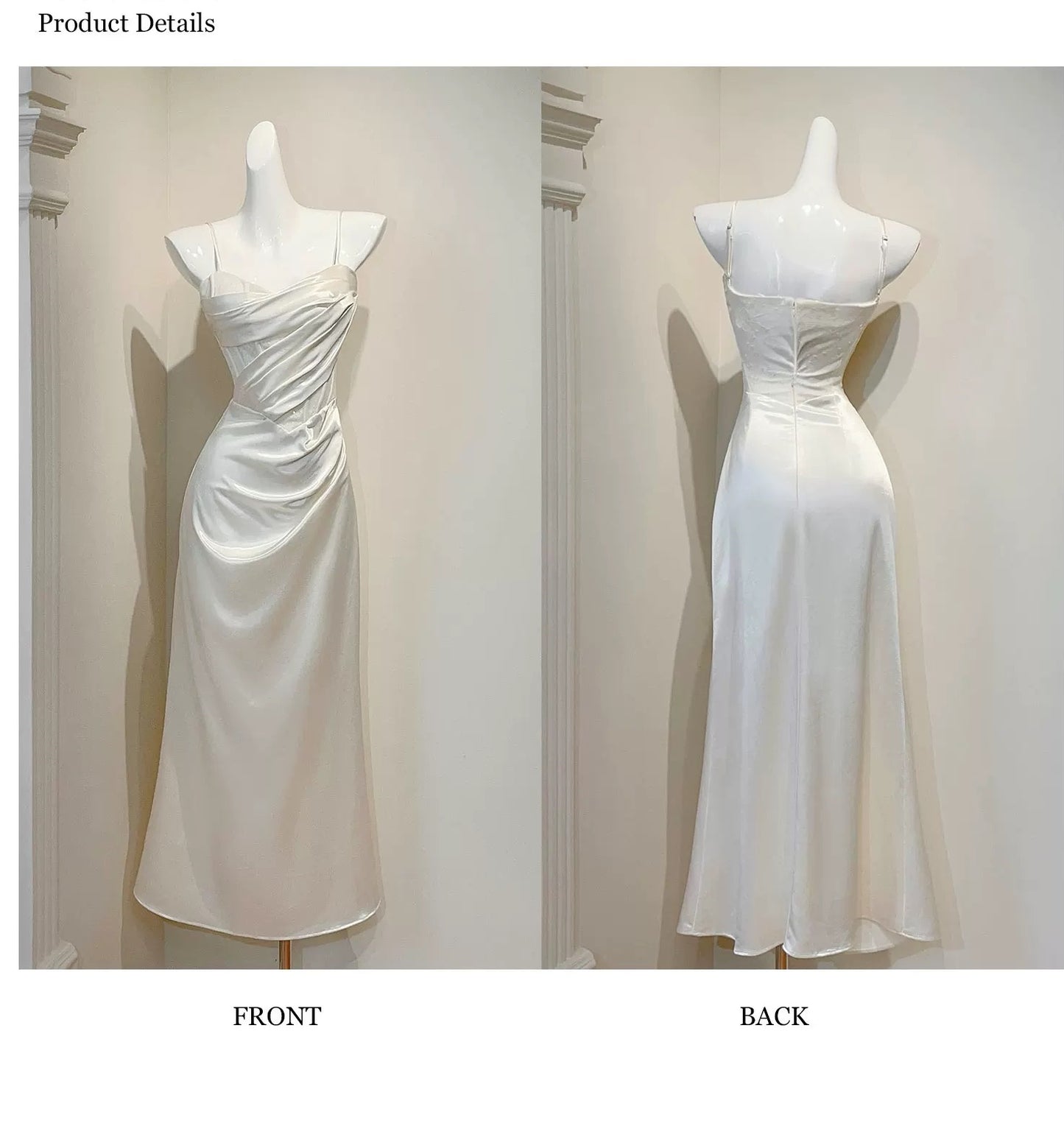 Robe de soirée sirène simple à fines bretelles en satin longueur cheville pour bal de promo N2054