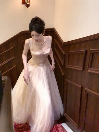 Prinzessin A-Linie Sweetheart mit Trägern Tüll Inspiration lange Hochzeitsgastkleider N2055