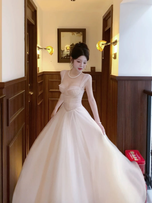 Princess A Line Sweetheart With Straps Tulle Inspiration Long Wedding Party Guest Dresses N2055