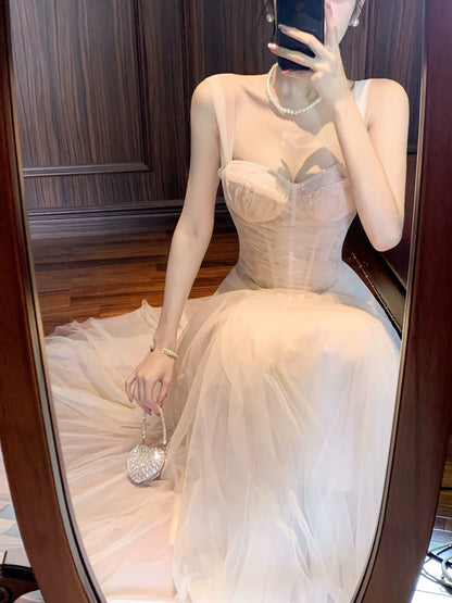 Prinzessin A-Linie Sweetheart mit Trägern Tüll Inspiration lange Hochzeitsgastkleider N2055