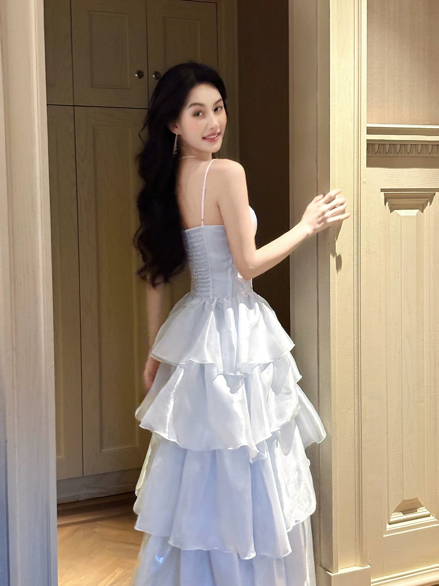Einfaches A-Linien-Spaghettiträger-Kleid in Blau als Inspiration für Hochzeitsgäste N2065