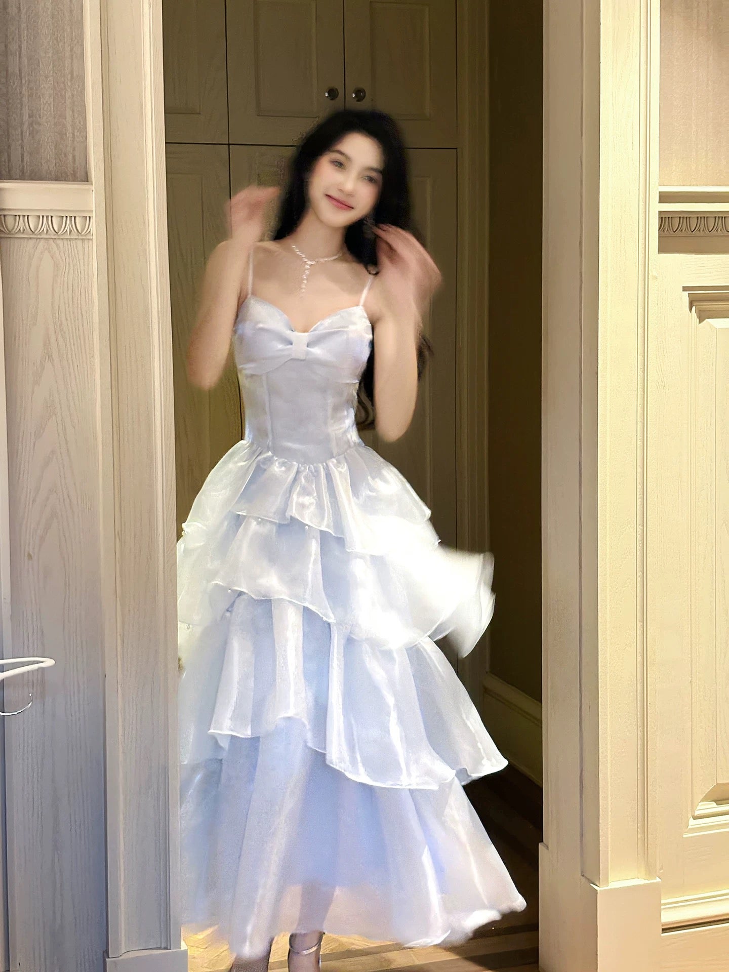 Einfaches A-Linien-Spaghettiträger-Kleid in Blau als Inspiration für Hochzeitsgäste N2065