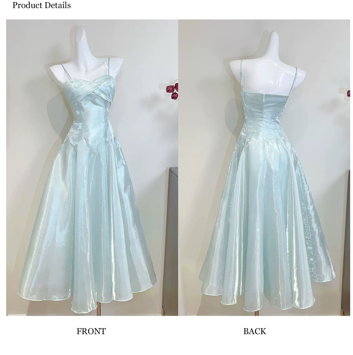 Simple A Line Spaghetti Straps Light Green Satin Inspiration Long Wedding Party Guest Dresses N2071