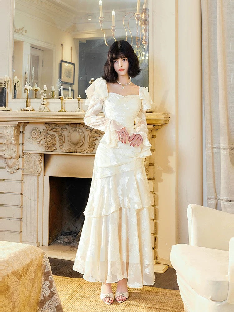 Simple Mermaid Off The Shoulder White Lace Inspiration Long Sleeves Wedding Party Guest Dresses N2079