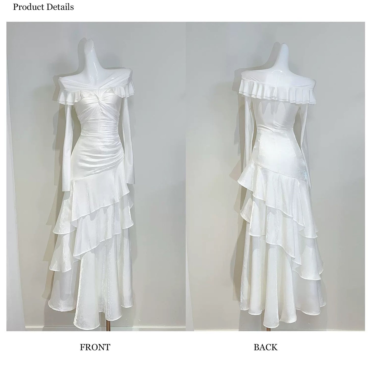 Robes de bal longues pour femmes, style sirène, épaules dénudées, blanc, N2090