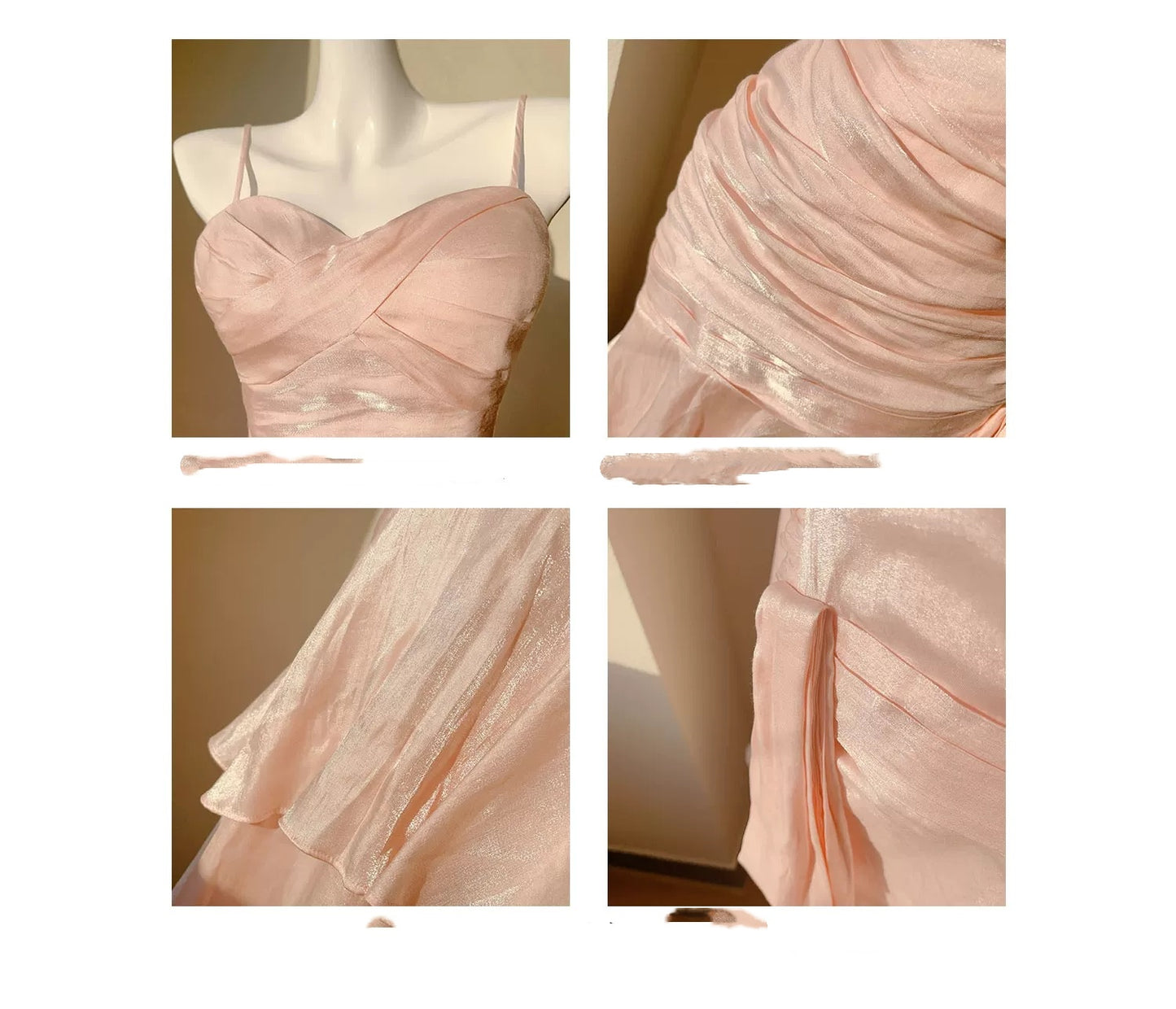 Robes de soirée longues en satin rose blush avec fines bretelles pour invitées de mariage et bal de promo N2102