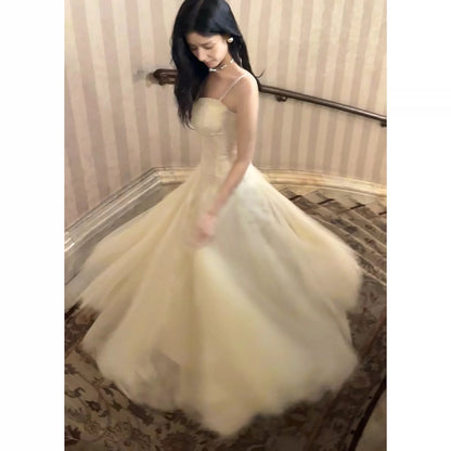 Modeste robe de bal longue pour femme, style français, ligne A, bretelles spaghetti, tulle et dentelle, tenue de soirée N2104