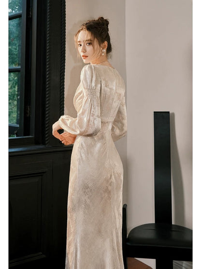 Einfaches Meerjungfrau V-Ausschnitt Satin Bodenlang Inspiration Hochzeitsfeier Ball Gastkleider N2109