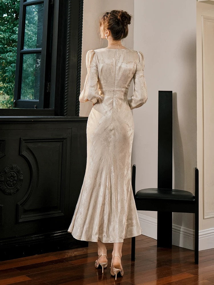 Einfaches Meerjungfrau V-Ausschnitt Satin Bodenlang Inspiration Hochzeitsfeier Ball Gastkleider N2109