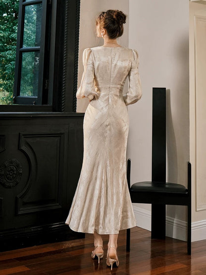 Einfaches Meerjungfrau V-Ausschnitt Satin Bodenlang Inspiration Hochzeitsfeier Ball Gastkleider N2109