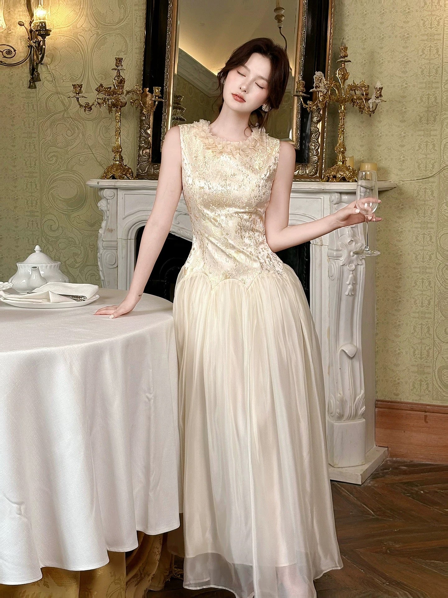 Chic A Line Scoop Ivory Inspiration Spring Wedding Party Guest Dresses N2195