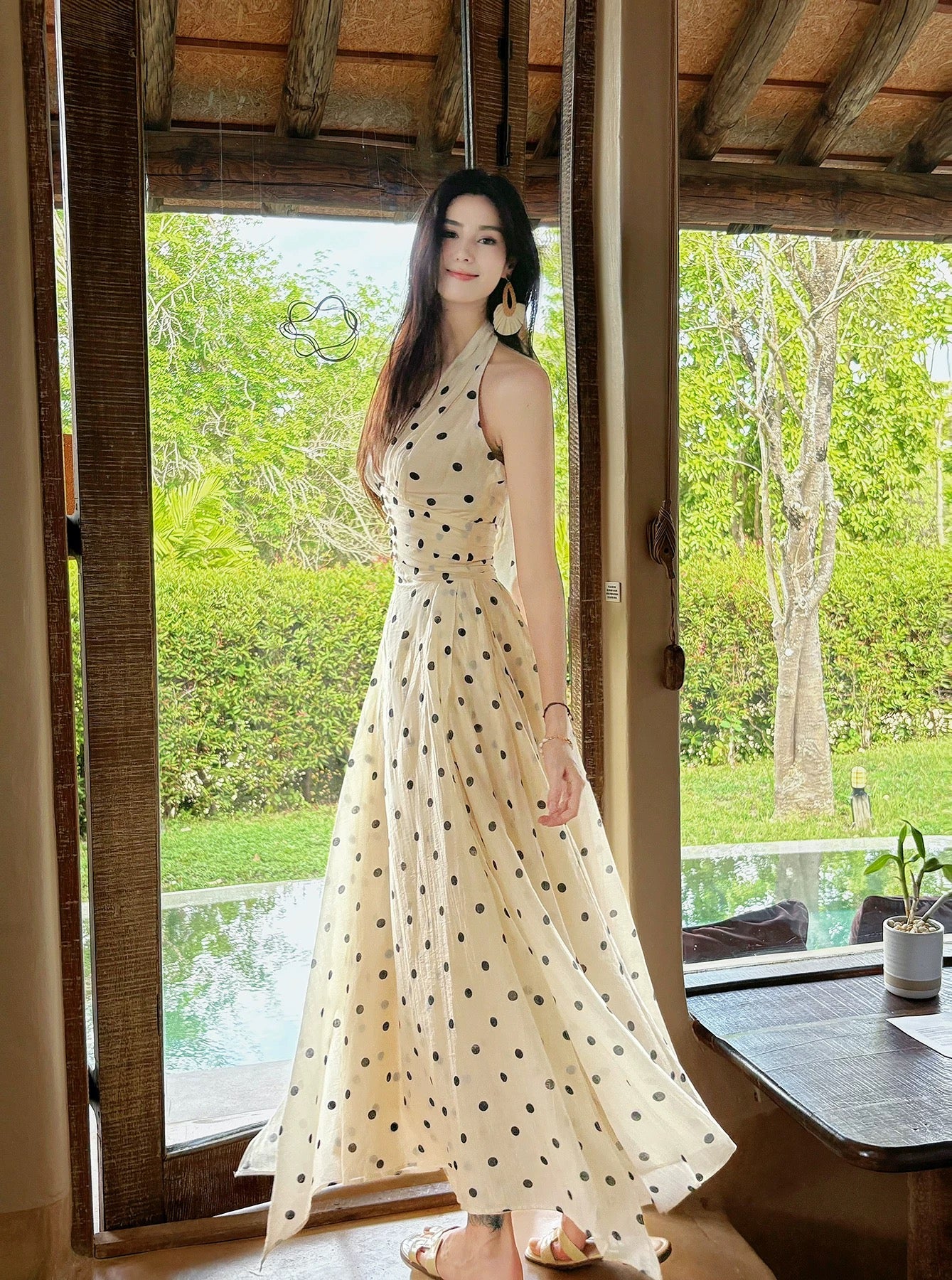 Robe de bal de style français trapèze dos nu, pois noirs, longue, de soirée, pour femmes, filles, adolescentes N2204
