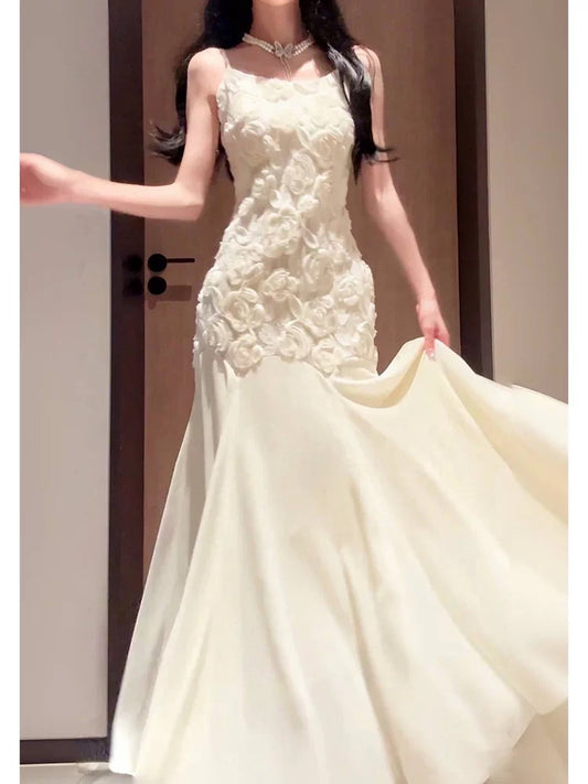 Cute Mermaid Spaghetti Straps Ivory Long Beach Spring Summer Garden Inspiration Wedding Party Guest Dresses N2206