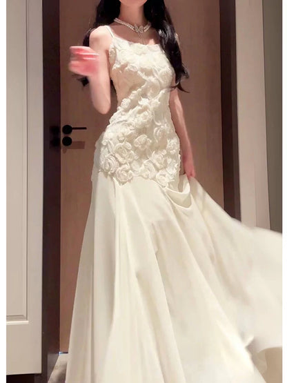 Jolie Robe de soirée d'invité de mariage à fines bretelles ivoire sirène longue pour le printemps, l'été, le jardin, inspiration N2206