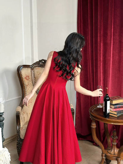 Robe de bal d'été rouge simple trapèze à fines bretelles pour femmes et adolescentes N2209