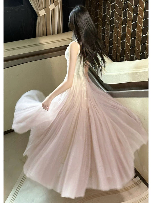 Classy A Line Spaghetti Strap Pink Tulle Long For Women Girls Teens Prom Dresses N2219